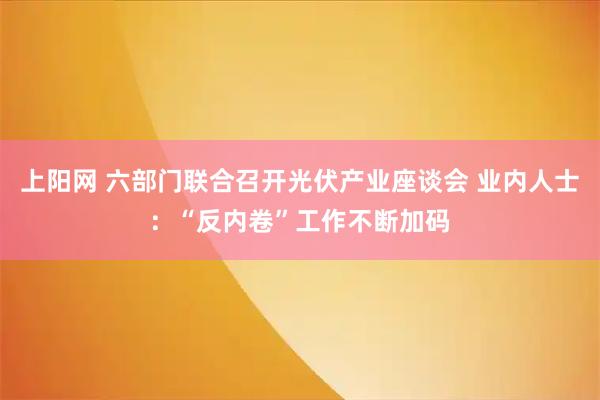 上阳网 六部门联合召开光伏产业座谈会 业内人士：“反内卷”工作不断加码